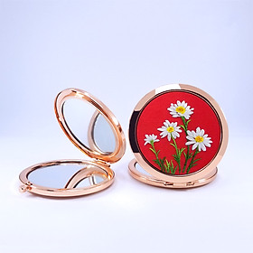 Gương Thêu Tay, Gương Trang Điểm Mini ( Họa Tiết Thêu Hoa Cúc Họa Mi ) - Quà Tặng Sinh Nhật Người Yêu