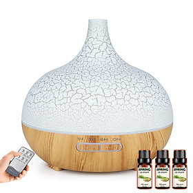 Máy xông tinh dầu nắp rạn nhiều mẫu Có remote kèm 3 tinh dầu 10ml