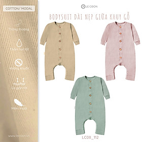 LE COON | Bodysuit Dài Nẹp Giữa Khuy Gỗ | Cotton Modal | 0 tháng-18 tháng