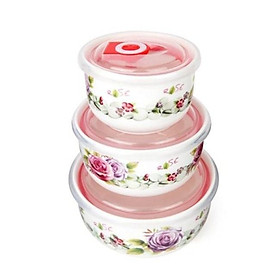 Mua Bộ 3 bát sứ có nắp hút chân không hoa văn siêu đẹp