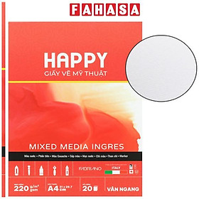 Sổ Vẽ Mỹ Thuật Gáy Keo Đa Chất Liệu A4 - Happy Mix Media Ingres - Vân Ngang - 220gsm (20 Tờ)