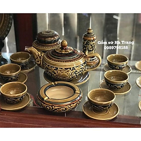 Mua Bộ ấm chén Bát Tràng hoạ tiết khắc chìm đủ phụ kiện
