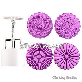 Mua Khuôn trung thu lò xo 4 mặt hình tròn hoa sen  hoa cúc  con rồng loại 150 gram – Mã số 1905