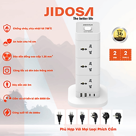 Mua Ổ Cắm Điện JIDOSA Tích Hợp Ổ USB Và Type C Hình Tháp Đa Năng Công suất 3000w Thiết Kế Thông Minh