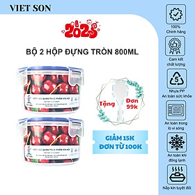 Bộ 2 Hộp Tròn Đựng Thực Phẩm VIETSON 800ml Nắp Khóa 4 Cạnh Kín Hơi