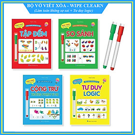 Bộ Vở viết xóa được 4 cuốn - Tư duy logic và làm toán không sợ sai - Wipe clearn (Tặng kèm 2 bút viết xóa)