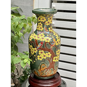 Bình Hoa Mai Điểu, hoa mai vàng, xanh đồng trổ bông, gốm mỹ nghệ Nam Bộ, Cao 50cm cấm hoa trang trí decor