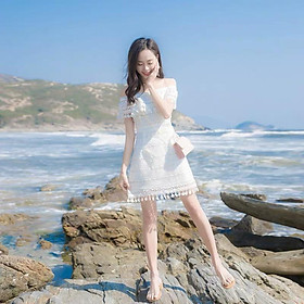 Đầm nữ trễ vai phối ren thanh lịch sang chảnh