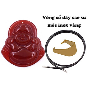 Mặt Phật Di lặc mã não đỏ 3.6 cm kèm vòng cổ dây dù đen + móc inox vàng, mặt dây chuyền Phật cười