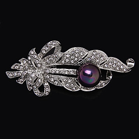 Wedding Bridal Party Diamante Rhinestone Cutout Leaf Pearl Brooches Pins