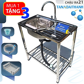 Mua Bộ Chậu Rửa Bát Inox 1 Hộc 1 Bàn TÂN Á ĐẠI THÀNH Có Chân Kèm Vòi Nước Lạnh - Hàng Chính Hãng Tặng rổ rút  dây cấp inox  đầu nối ống xả chống hôi