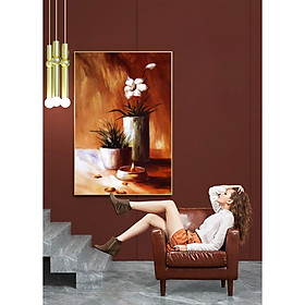 Tranh Canvas Sơn dầu Tĩnh vật Bình hoa nghệ thuật hiện đại. , Khung hợp nhôm chống ẩm, bền, đẹp, nhiều kích thước. Phù hợp nhiều không gian sang trọng