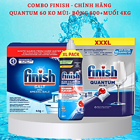 Bộ gồm viên rửa bát finish quantum 60 viên+nước làm bóng bát finish 800ml+muối rửa bát finish 1,5kg