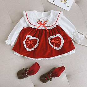 Set váy đầm yếm đỏ hình thỏ cho bé gái