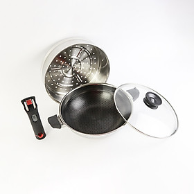 Mua Bộ chảo xửng cao cấp Blackcube T&K Kims Cook 24cm   3 lớp đúc liền inox 304    tặng 10 muỗng ăn