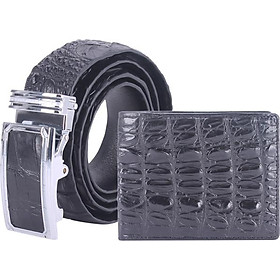 Bộ Ví & Thắt Lưng Nam Da Cá Sấu Gai Đuôi Huy Hoàng HT2207-HT4210 (23 x 11,5 cm) - Đen
