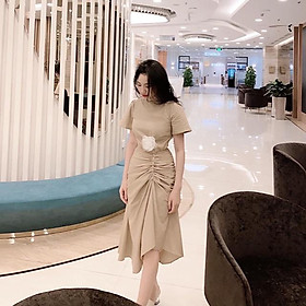 Đầm Nhún Sườn Đính Ngo.c Tra.i (Kèm Tag Hoa)