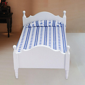 1/12 Dollhouse Miniature Bed, Miniature Scene Model Dollhouse Furniture Wooden Bed, for Bedroom Decoration