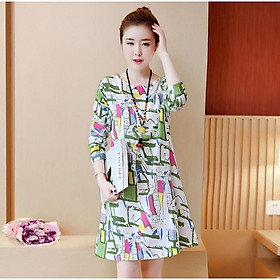 Đầm suông nữ tay lỡ họa tiết phối màu độc lạ da66