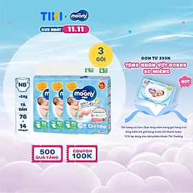 Combo 3 Gói Miếng Lót Sơ Sinh Moony Gói Cực Đại Newborn (90 miếng)