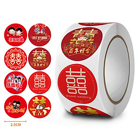 TEMHY- Tem dán chữ "Hỷ, mừng cưới hỏi" đường kính 2.5cm, 500 tem/cuộn