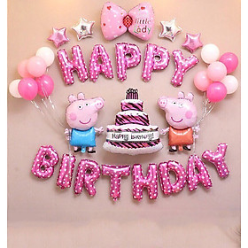 Sét bong bóng trang trí sinh nhật peppa pig tặng kèm bơm tay siêu đáng yêu