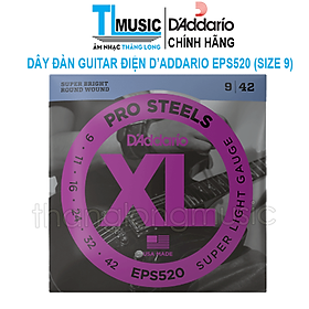 D'Addario EPS520, 9-42 - Dây đàn guitar điện D'addario EPS520 ProSteels Electric Guitar Strings, Super Light, Size 9