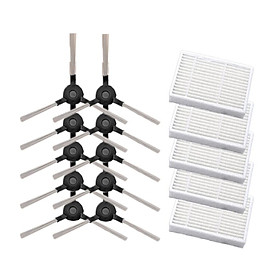 10pcs Side Brushes +5pcs Filter Replacements For Proscenic Vacuum Cleaner