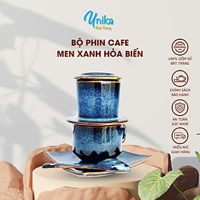 Bộ phin cafe xanh hoả biến cao cấp kèm thìa - Phin pha cafe gốm Bát Tràng