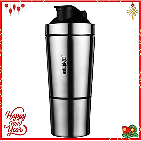 Bình nước thể thao whey shaker tập gym có ngăn đựng bột riêng biệt chất liệu inox 304 CLEACCO dòng HELEMEI - Tặng kèm lò xo lắc
