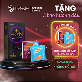Combo Vừa Mỏng Vừa Thơm - Bao cao su Skyn Elite Non-latex 10 bao + 1 Bao cao su LifeStyles Mixed Berry 3 bao