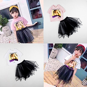 Set áo croptop và chân váy voan Quảng Châu 20 đến 30 kg cho bé gái 01908-01909(2)