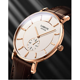 Đồng hồ nam Lobinni L3001-5 chính hãng Thụy Sỹ ,Kính sapphire ,chống xước ,Chống nước 30m,mặt trắng vỏ vàng dây da nâu ( đen) xịn ,Máy điện tử (Quartz) ,Bảo hành 24 Tháng,thiết kế đơn giản ,trẻ trung và sang trọng