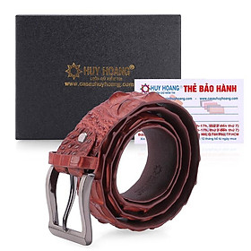 HC4840 - Dây nịt nam da cá sấu Huy Hoàng nguyên con 3,5P bát gài đầu kim màu nâu đỏ