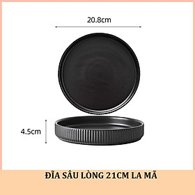 Mua (SẴN) Đĩa sứ men mờ trắng/đen vân sọc La Mã sang trọng .  Đĩa sứ cao cấp tròn phẳng phong cách Bắc Âu