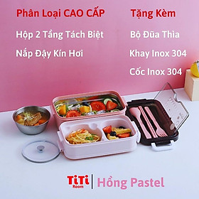 Mua Hộp cơm giữ nhiệt  Hộp đựng cơm văn phòng Inox 2 tầng tặng kèm đũa thìa dĩa