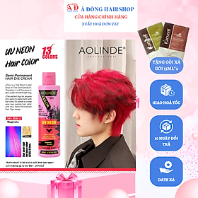 Kem nhuộm tóc Semi UV Neon không Amoniac trên nền tóc tẩy Level 9 - Aolinde Màu Đỏ Magenta 200ml + Gội xả gói Karseell 15ml