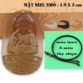 Mặt Phật A di đà đá đá obisdian ( thạch anh khói ) 1.9cm x 3cm (size nhỏ) kèm vòng cổ dây cao su đen + móc inox vàng, Phật bản mệnh, mặt dây chuyền