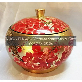 Mua Hũ Sơn Mài Đựng Bánh Kẹo Vẽ Hoa Đào Tết Cỡ Đại Đường Kính 16 cm