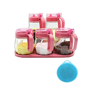 Mua Set 5 bình đựng gia vị thủy tinh tặng miếng rửa bát silico