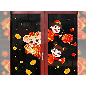 Decal trang trí tết-chuột thần tài ngó cửa