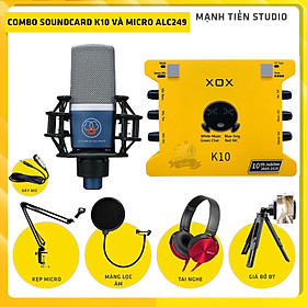 Mua Combo thu âm, livestream Micro AQTA ALC249, Sound card XOX K10 Jubilee - Kèm full phụ kiện kẹp micro, màng lọc, tai nghe, giá đỡ ĐT - Hỗ trợ thu âm, karaoke online chuyên nghiệ