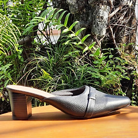 Giày sục da thật nữ hở gót cao cấp thời trang 21227