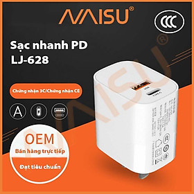 Sạc nhanh NAISU 18WA + C sạc nhanh đầy đủ giao thức 3C Bộ chuyển đổi được chứng nhận PD + QC3.0 sạc nhanh USB ID – 1815 - Hàng nhập khẩu