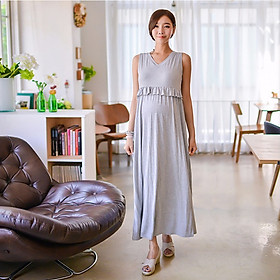 Đầm thun dài sát nách bèo trước ngực cho mẹ bầu