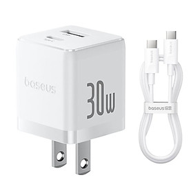 Mua Bộ sạc nhanh nhỏ gọn 2 cổng Baseus Palm U + C 30W Kèm cáp C to C 60w dài 1M - Hàng chính hãng