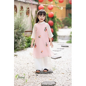 Áo dài cách tân cho bé gái 1-10 tuổi in cành hoa hở vai vải tơ hàng thiết kế cao cấp thời trang