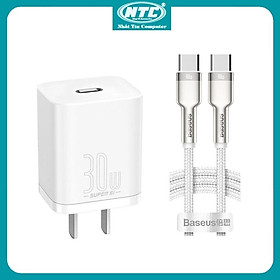Mua Cốc sạc nhanh Baseus Super Si TypeC PD 30W / Bộ sạc kèm cáp Cafule Metal TypeC to TypeC dài 1M 100W - Hàng Chính Hãng
