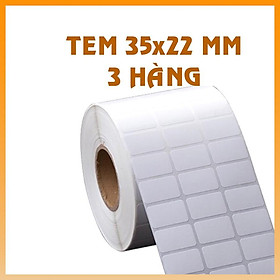 Giấy in tem mã vạch 35x22m 3 hàng khổ 110x22mm cuộn 50M - Tem decal thường