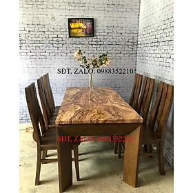 Bàn Ăn Gỗ Sồi 6 Ghế Mặt Đá Nhập Khẩu Hiện Đại